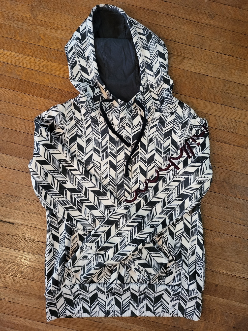Billabong Black and White Geometric Hooded Puffer Pullover